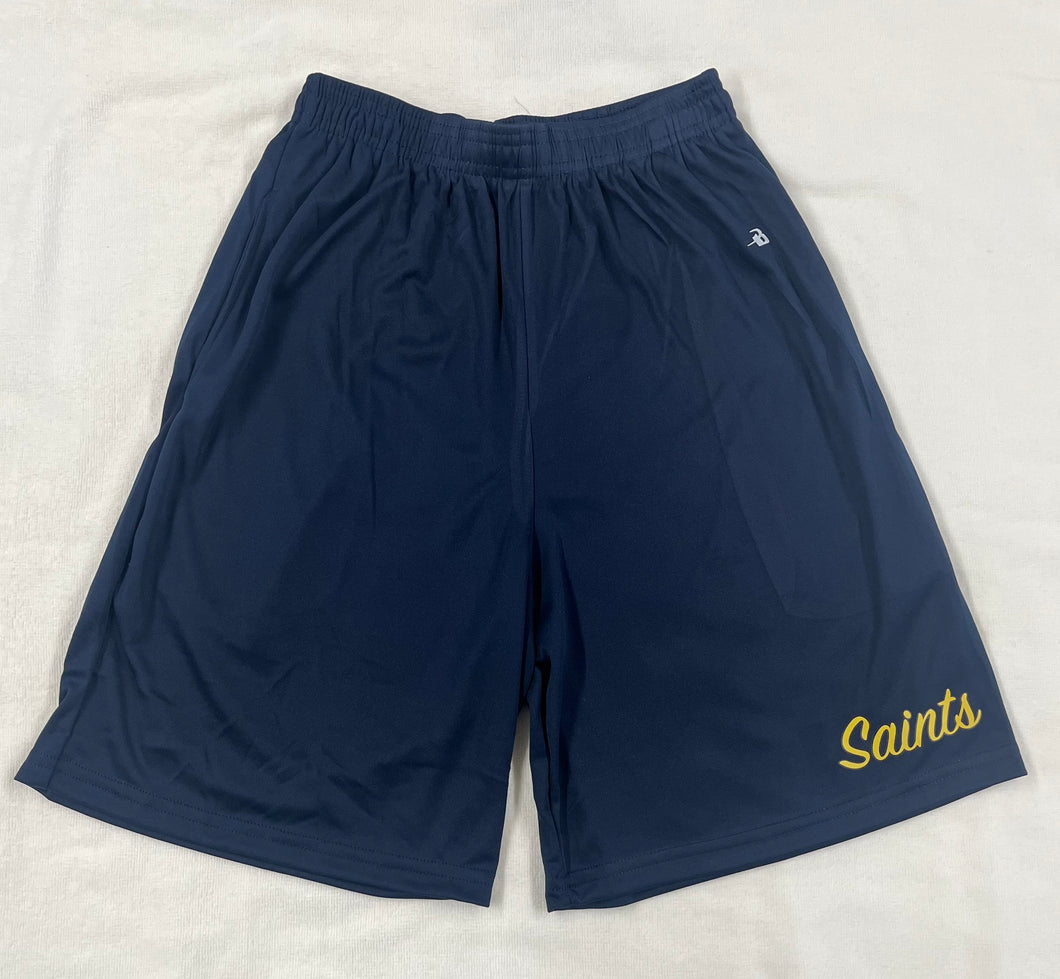 MNCS027 - Mary of Nazareth Boys Wicking Gym Shorts - Navy - Adult Sizes