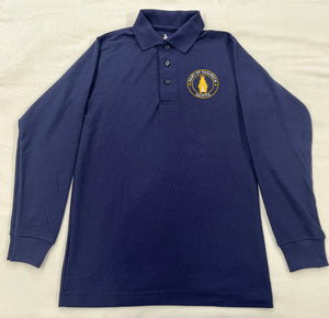 MNCS007 - Mary of Nazareth Long Sleeve Unisex Pique Knit Polo - Navy - Youth Sizes