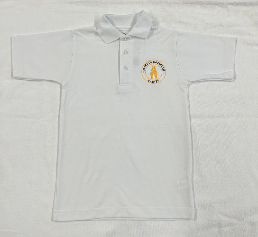 MNCS003 - Mary of Nazareth Short Sleeve Unisex Pique Knit Polo - White - Youth Sizes