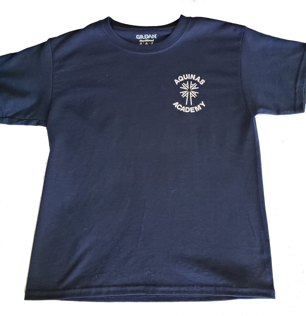 AA045 Aquinas Academy - Short Sleeve Cotton Gym Shirt - Navy - Youth Sizes