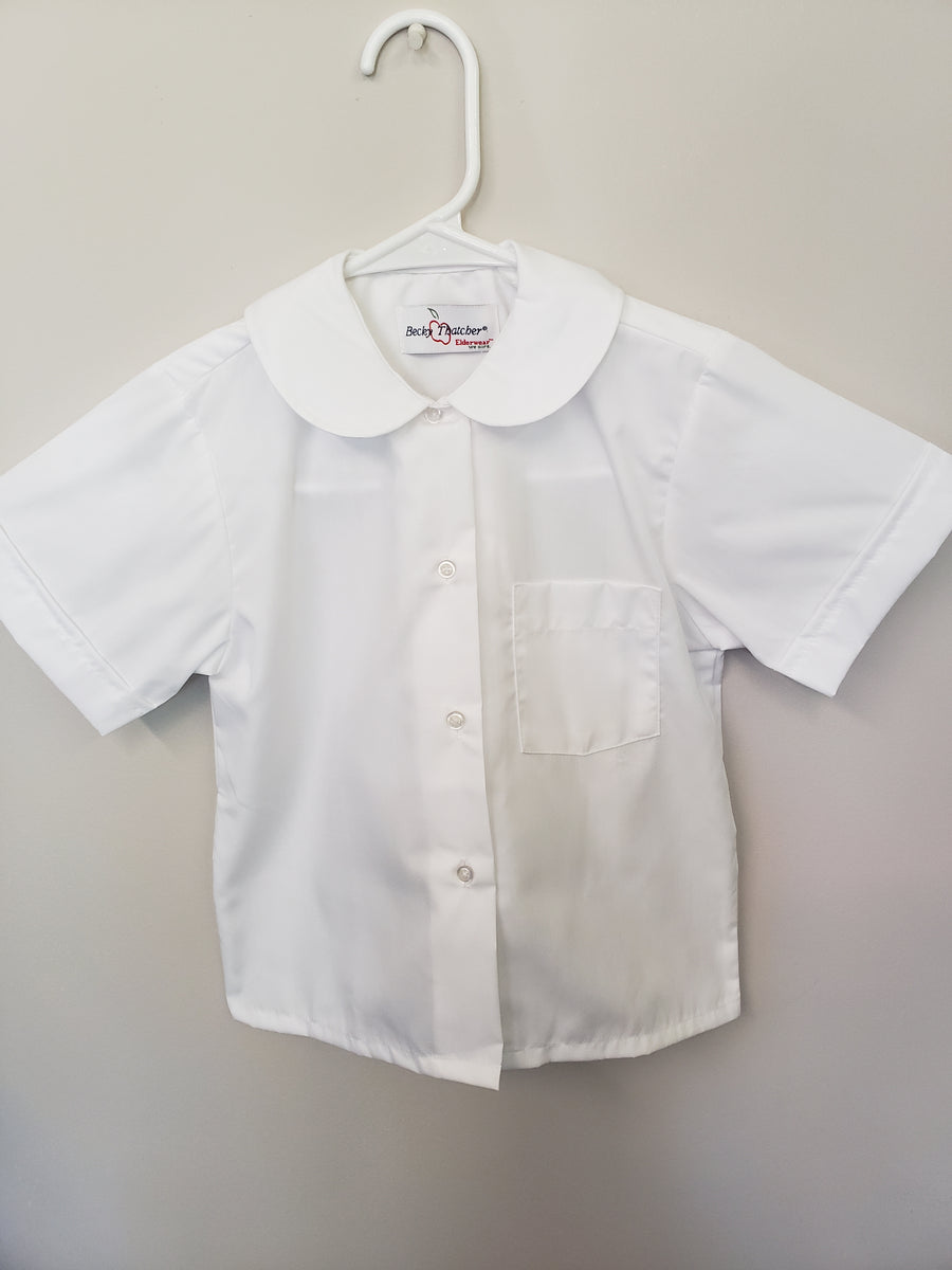 QOA022.1 Short Sleeve Peter Pan Collar Blouse White Youth Sizes