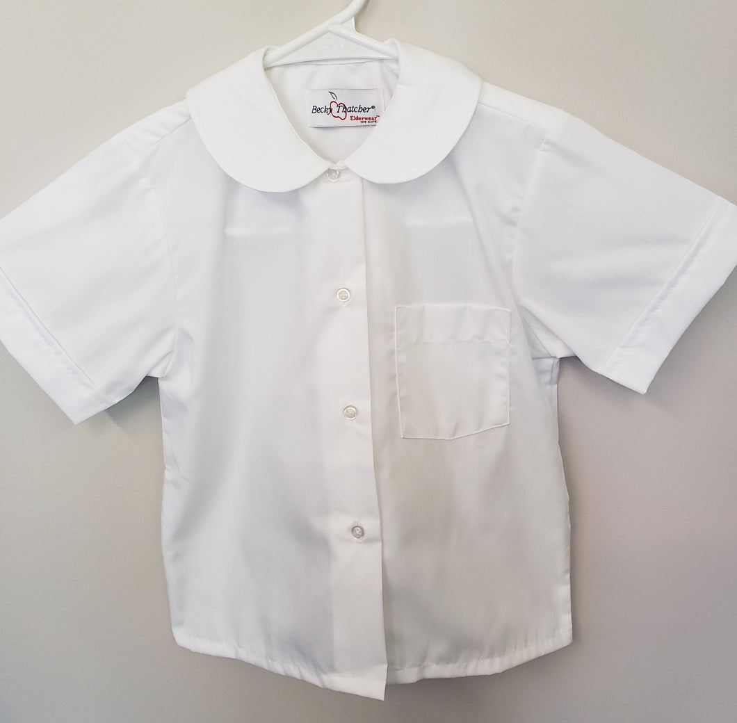 AA017 Aquinas Academy - Short Sleeve Peter Pan Collar Blouse - White - Youth Sizes