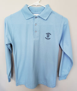 AA014 Aquinas Academy - Long Sleeve Unisex Pique Knit Polo - Carolina Blue - Adult Sizes