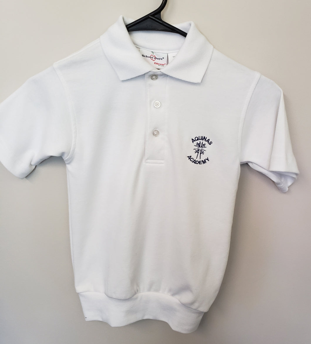 AA011 Aquinas Academy - Short Sleeve Banded Jersey Polo - White Only - Youth Sizes