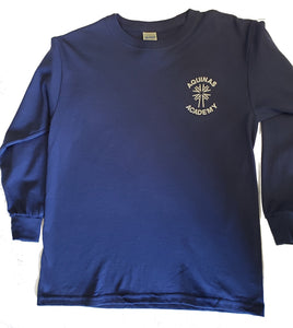 AA050 Aquinas Academy - Long Sleeve Cotton Gym Shirt -Navy - Adult Sizes