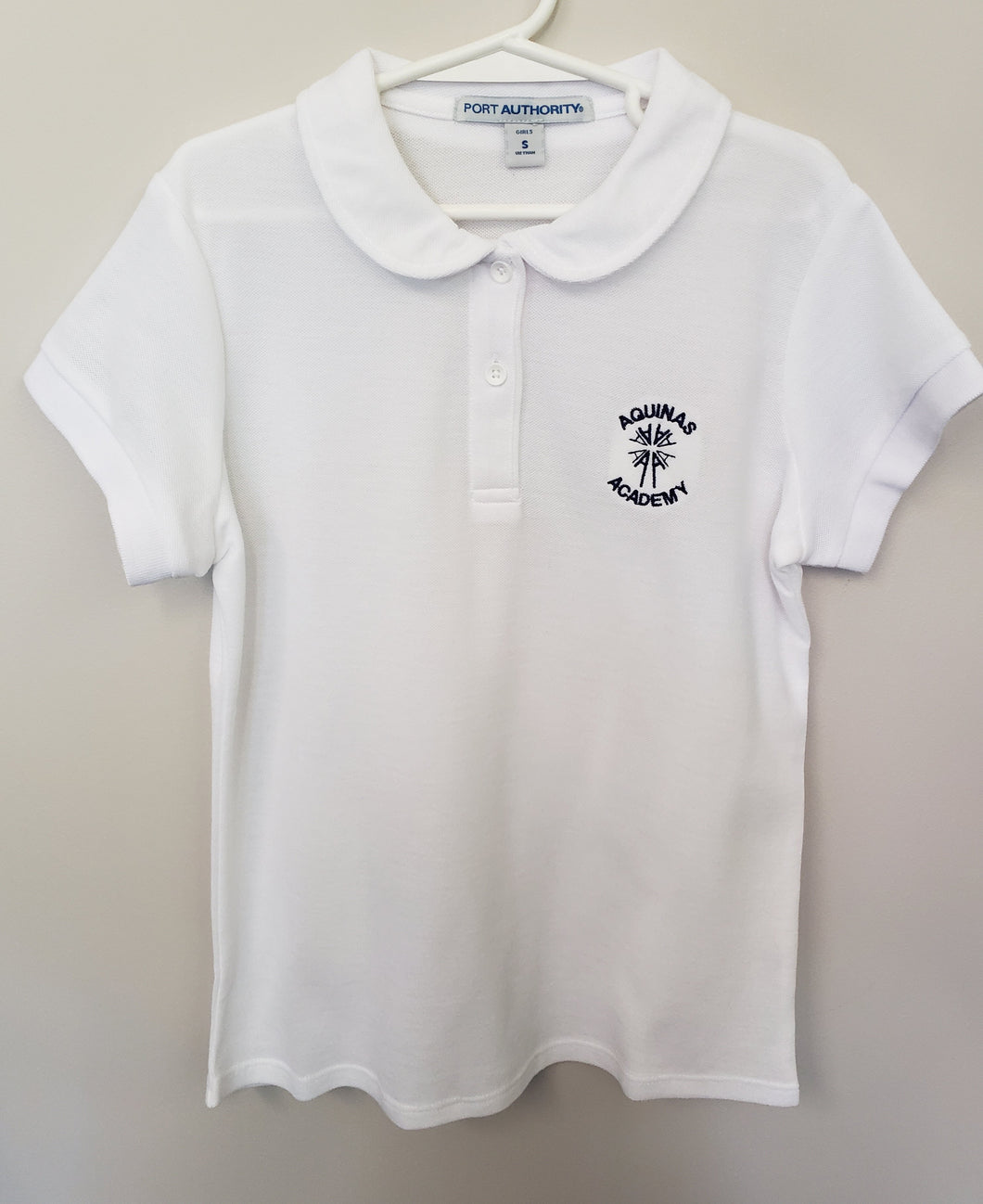 AA010 Aquinas Academy - Peter Pan Collar Polo - White - Youth sizes