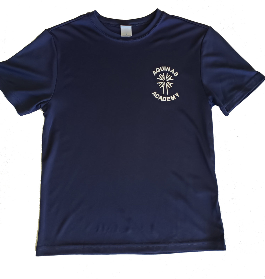 AA037 Aquinas Academy - Short Sleeve Polyester Wicking Gym Shirt - Navy - Youth Sizes