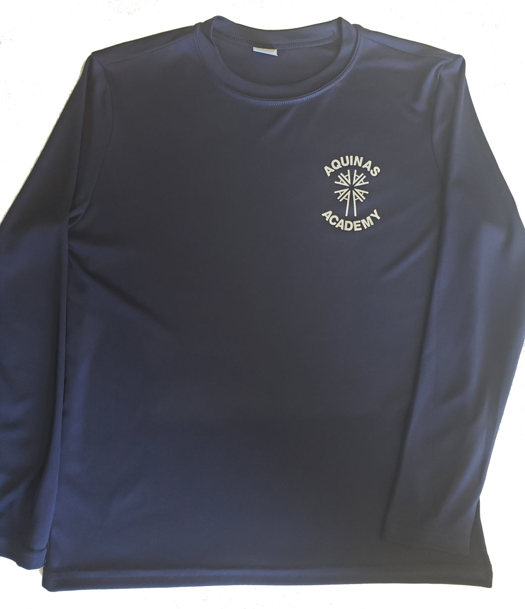 AA041 Aquinas Academy - Long Sleeve Polyester Wicking Gym Shirt -Navy - Youth Sizes