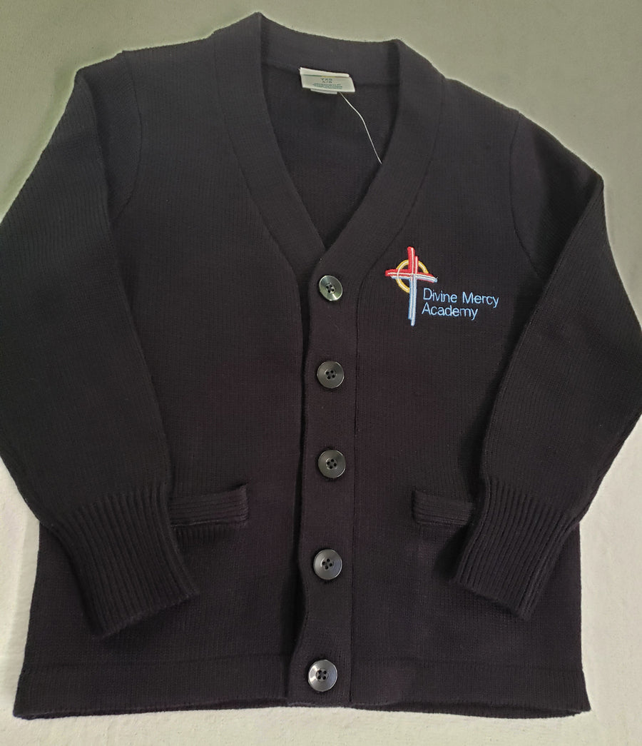 DMA019 - Divine Mercy Academy - V-Neck Button Cardigan Navy - Youth Sizes