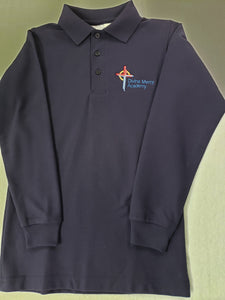 DMA013 - Divine Mercy Academy - Long Sleeve Unisex Pique Knit Polo - Navy - Youth Sizes