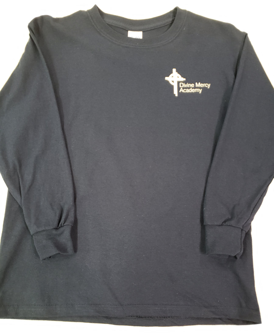 DMA051 - Divine Mercy Academy - Long Sleeve Cotton Gym Shirt -Navy - Youth Sizes