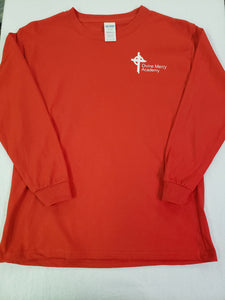 DMA054 - Divine Mercy Academy - Long Sleeve Cotton Gym Shirt -RED - Adult Sizes