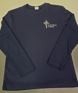 DMA043 - Divine Mercy Academy - Long Sleeve Polyester Wicking Gym Shirt -Navy - Youth Sizes