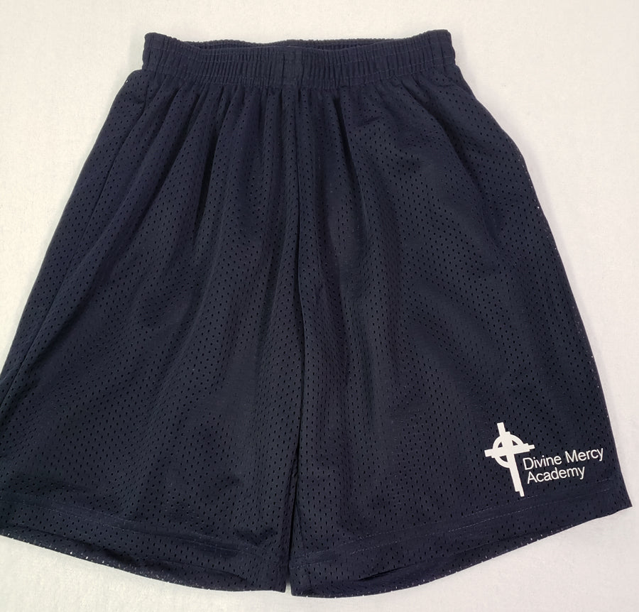 DMA058 - Divine Mercy Academy - Mesh Gym Shorts - Navy - Adult Sizes