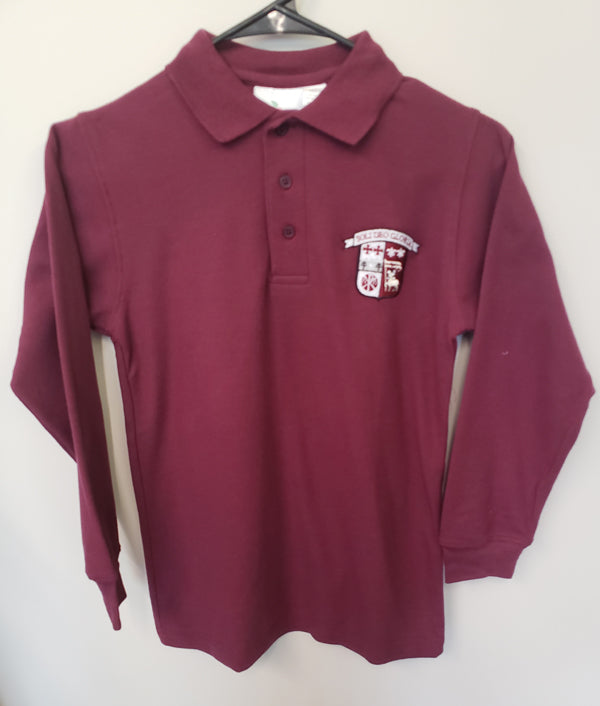 GCC009 GCC - Sr. High Long Sleeve Unisex Pique Knit Polo - Maroon - Youth Sizes