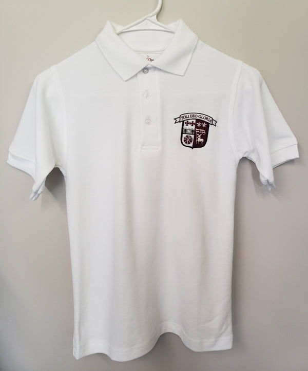 GCC003 GCC -Sr. High - Short Sleeve Unisex Pique Knit Polo - White - Youth Sizes