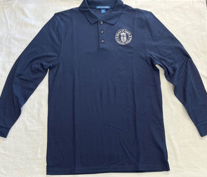 QOA014 Queen of Angels -Long Sleeve Unisex Pique Knit Polo - Navy - Adult Sizes