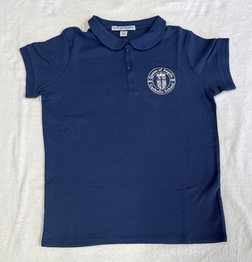 QOA019.3 Queen of Angels - Peter Pan Collar Polo - Navy - Youth sizes
