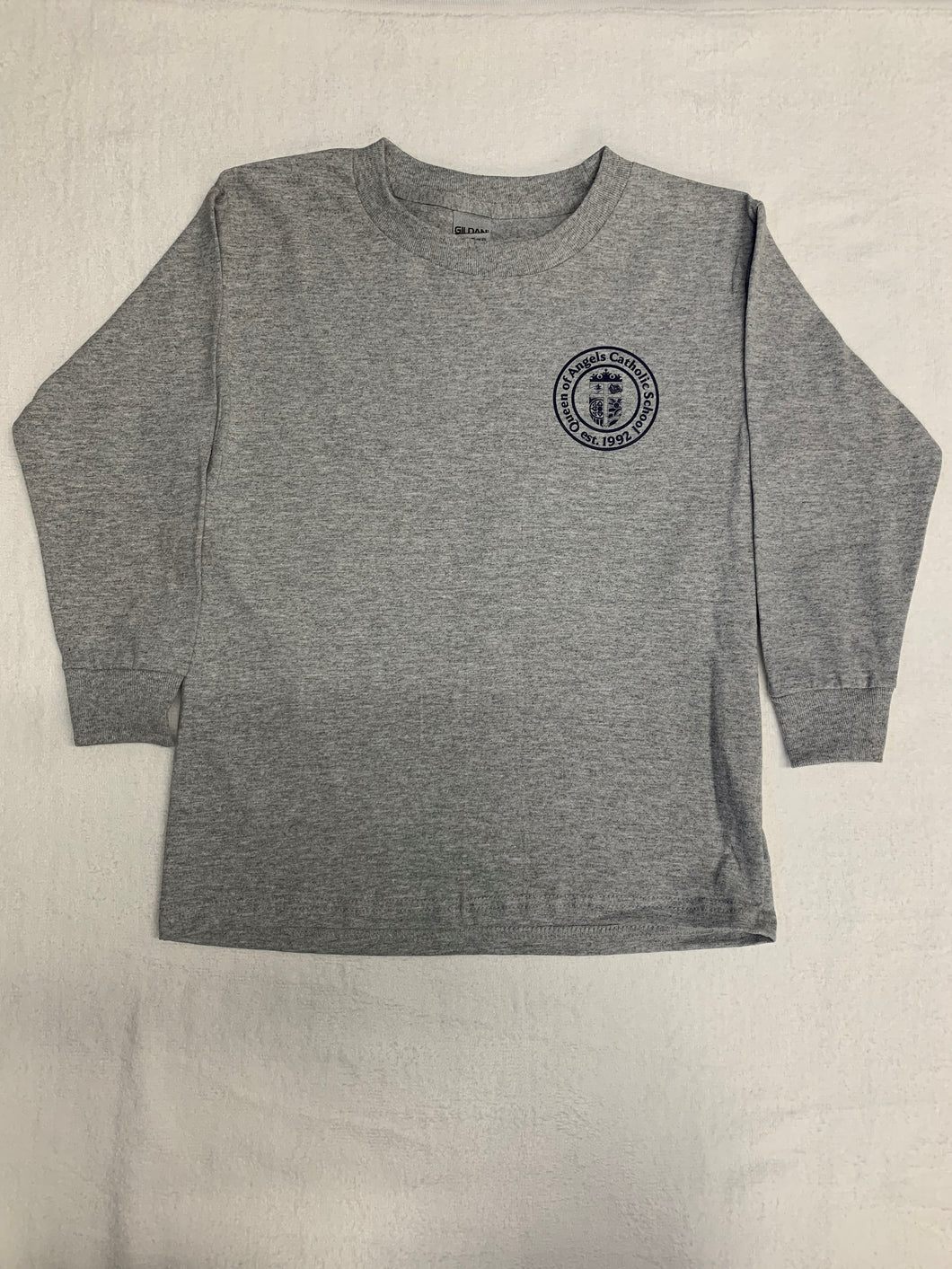 QOA110-Queen of Angels - Long Sleeve Cotton Gym Shirt -Gray - Youth Sizes